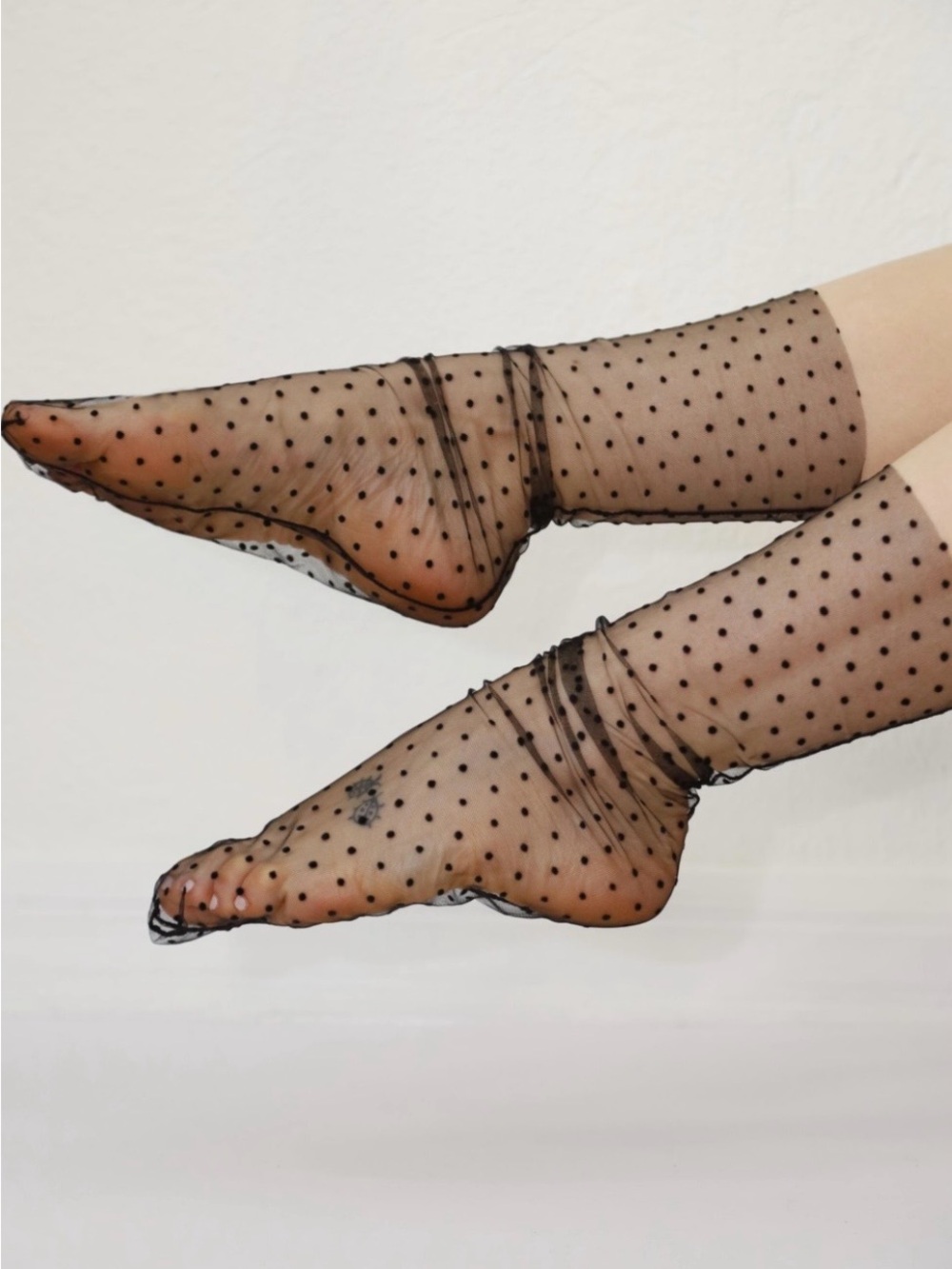 Sheer Polka Dot Crew Socks - Black